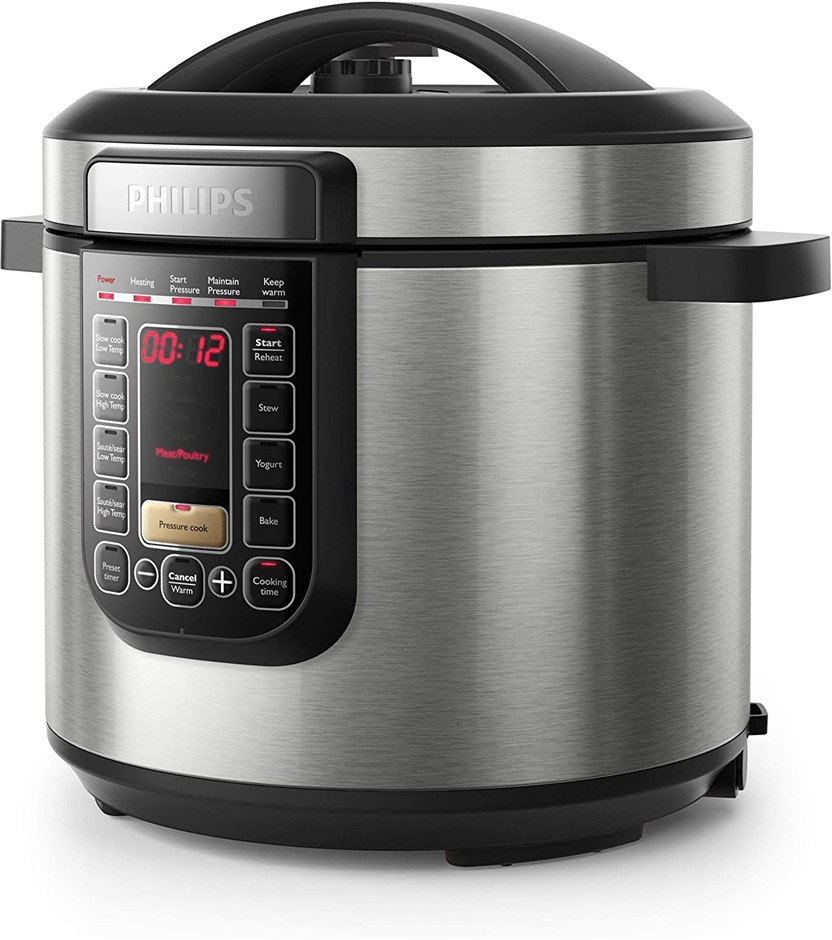 PHILIPS 6L Viva All-in-One Pressure/ Slow Cooker, 1000W. Color: Silver, Mo