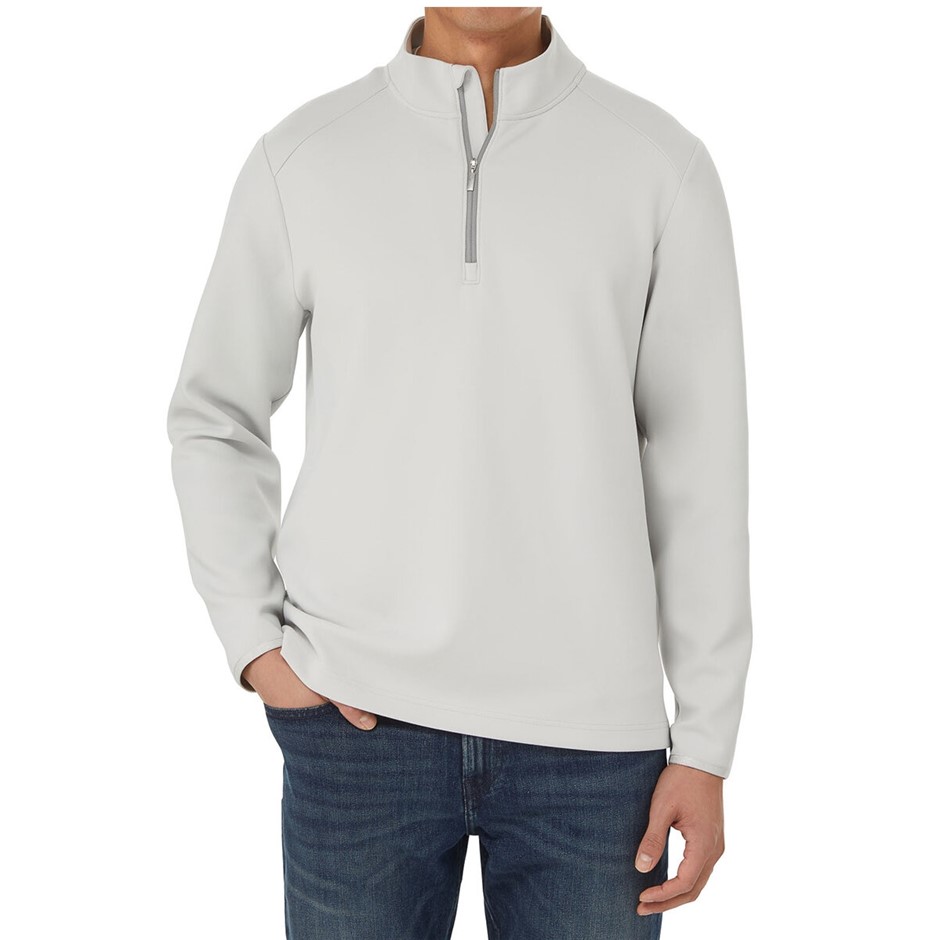 SIGNATURE Men's 1/2 Zip, Size L, Recycled Polyester, Grey.