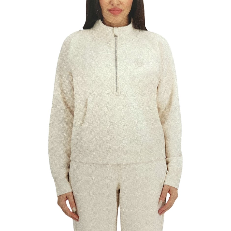 DKNY Women's Half Zip Fleece Sweatshirt, Size XL, Oat. NB: minor shop soil.
