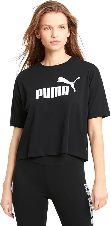 PUMA Women's Essential Cropped Logo Tee, Size XL, Black, 586866.