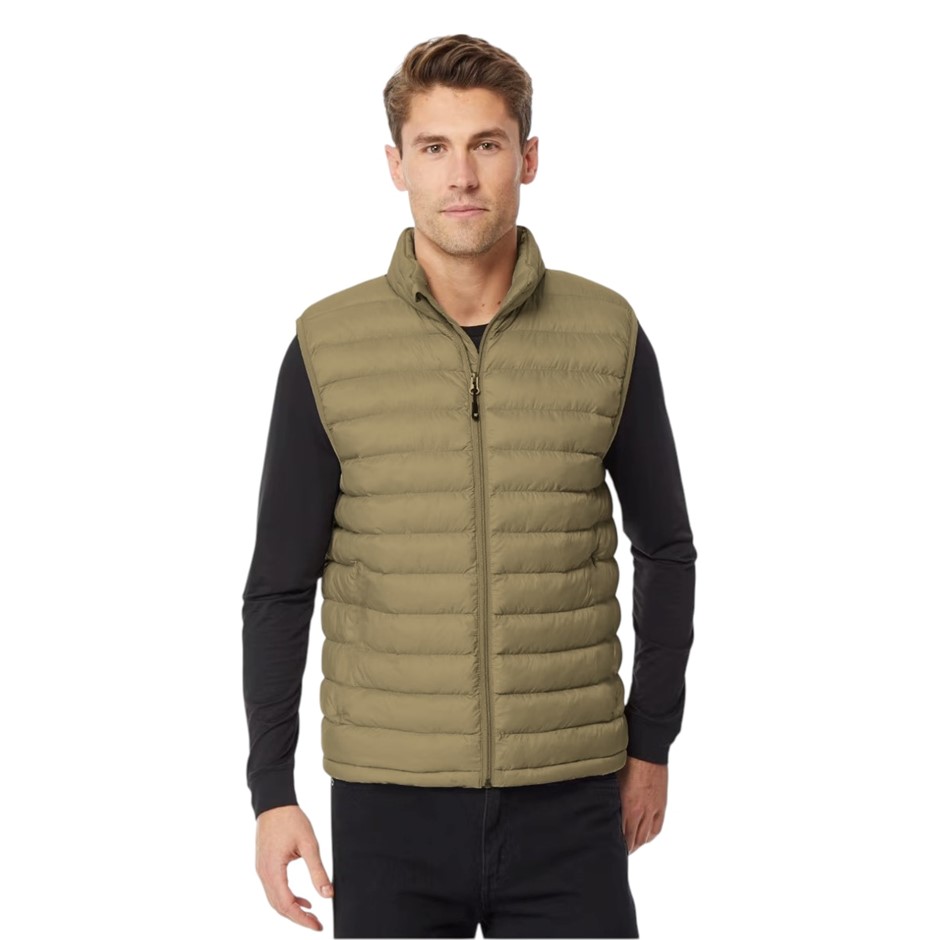 32DEGREES Men's Puffer Vest, Size S, Khaki. NB: minor dark marks on back.
