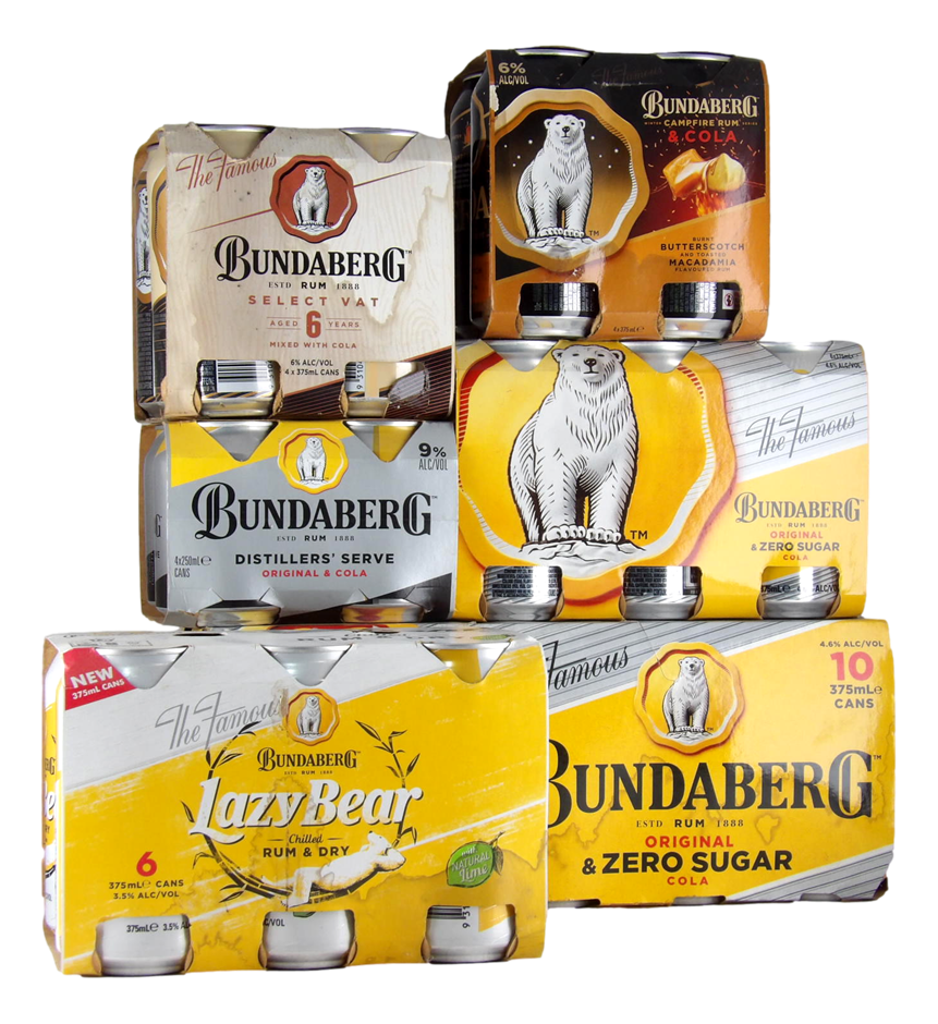 Mixed Premix Bundaberg Rum Cans Pack (30x 375mL + 4x 250mL) Qld