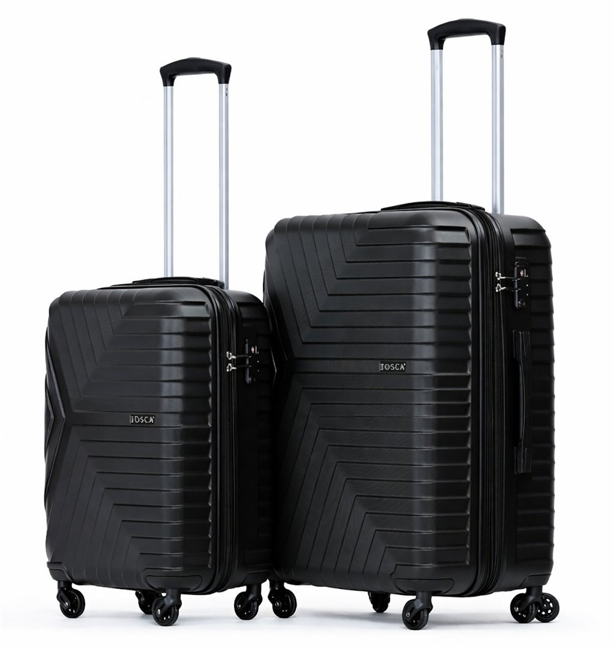 TOSCA Huston 2pc Hardside Luggage Suitcase Set, Black, Medium: 80L, Small: