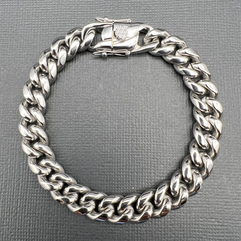 Silver-Filled Cuban Curb Chain Bracelet, 10MM Wide - 22.8cm