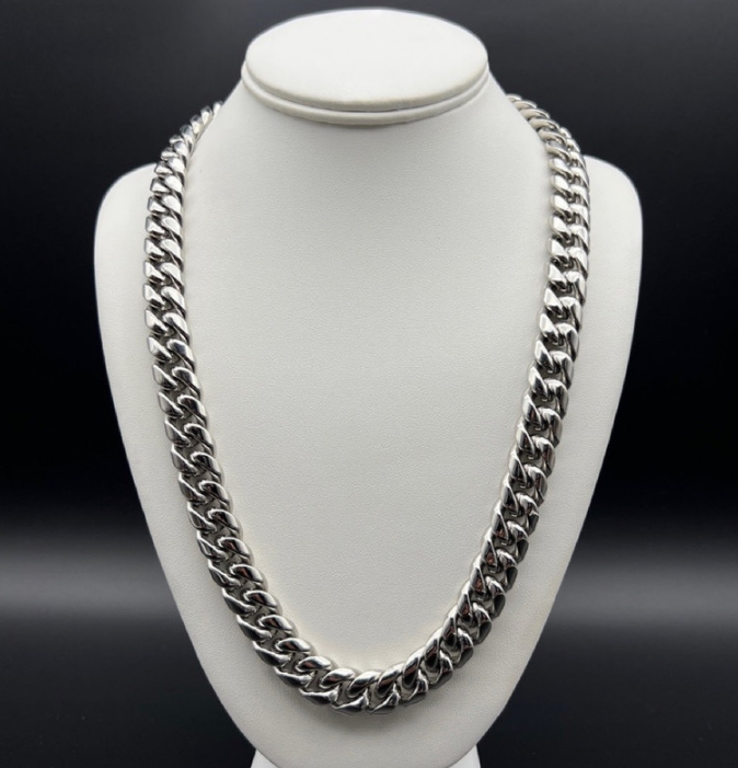 Silver-Filled Cuban Chain Necklace, 14MM Wide - 60.9cm