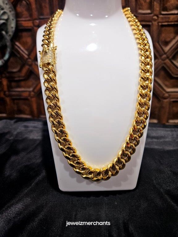 Italy 18K Triple Yellow Cuban Chain (18KGold Plated/Italy)Stamped-66cm-14mm
