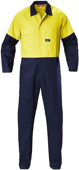 HARD YAKKA Men's Foundations Hi-Visibility Two Tone Cotton Drill Coverall,