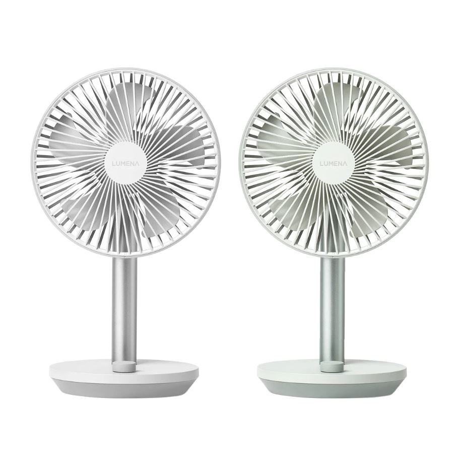 LUMENA Stand 4 Cordless Desk Fan, 2-Piece, White & Green. N.B: Minor use.
