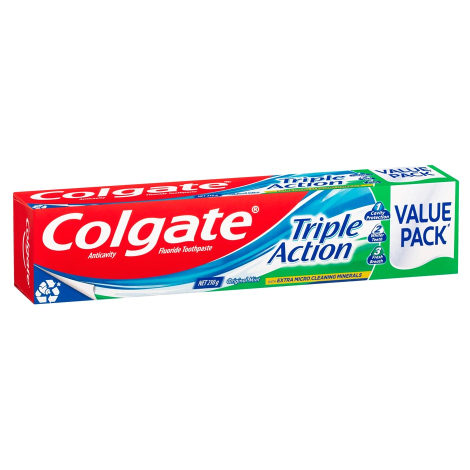 5 x COLGATE Triple Action Toothpaste, 210g. NB: Not in original box packagi