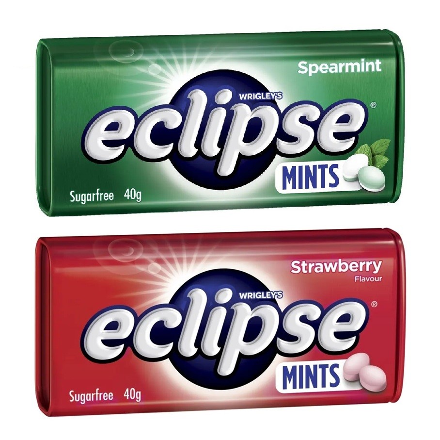 12 x Assorted WRIGLEY'S Eclipse Mints, 40g, Incl: Strawberry & Spearmint. B