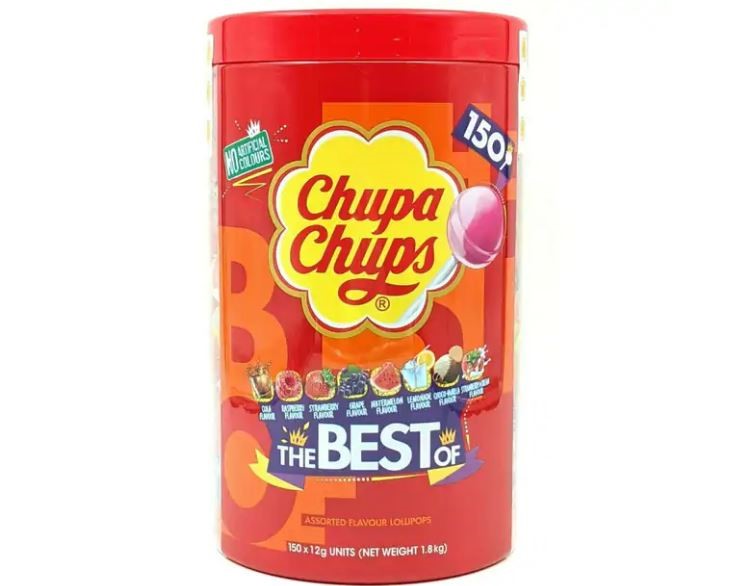 Pack of 150pc CHUPA CHUPS Lollipops (The Best Of), 1.8kg. NB: Damaged packa