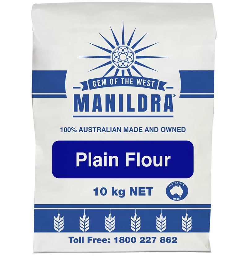 2 x GEM OF THE WEST Manildra Plain Flour, 10kg. N.B: Damaged packaging.