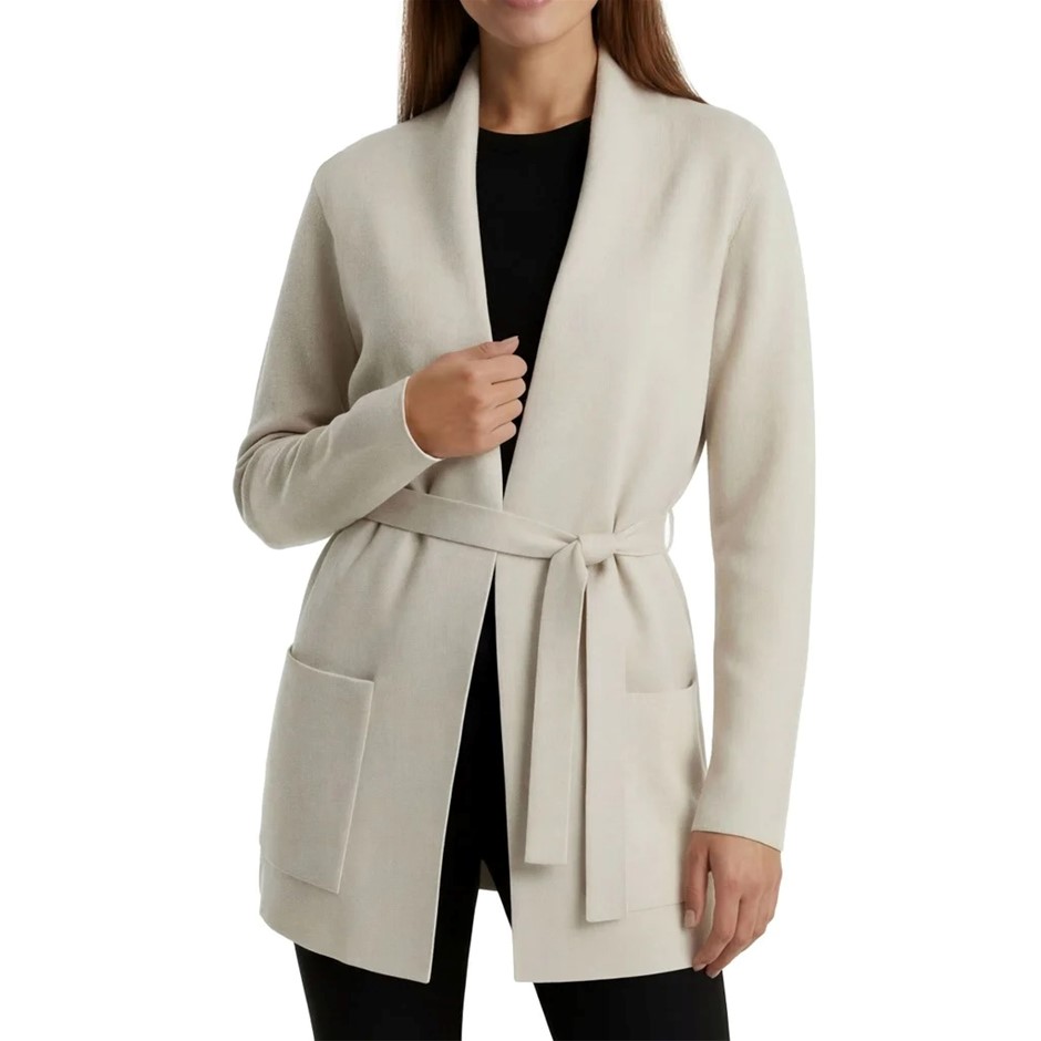 COMO VINTAGE Women's Belted Cardigan, Size L, Beige. NB: may have been worn