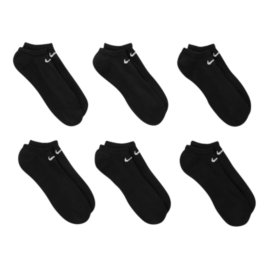 5 Pairs x NIKE NoShow Cotton Cushioned Socks, Size M (m6-8, w6-10), Black,