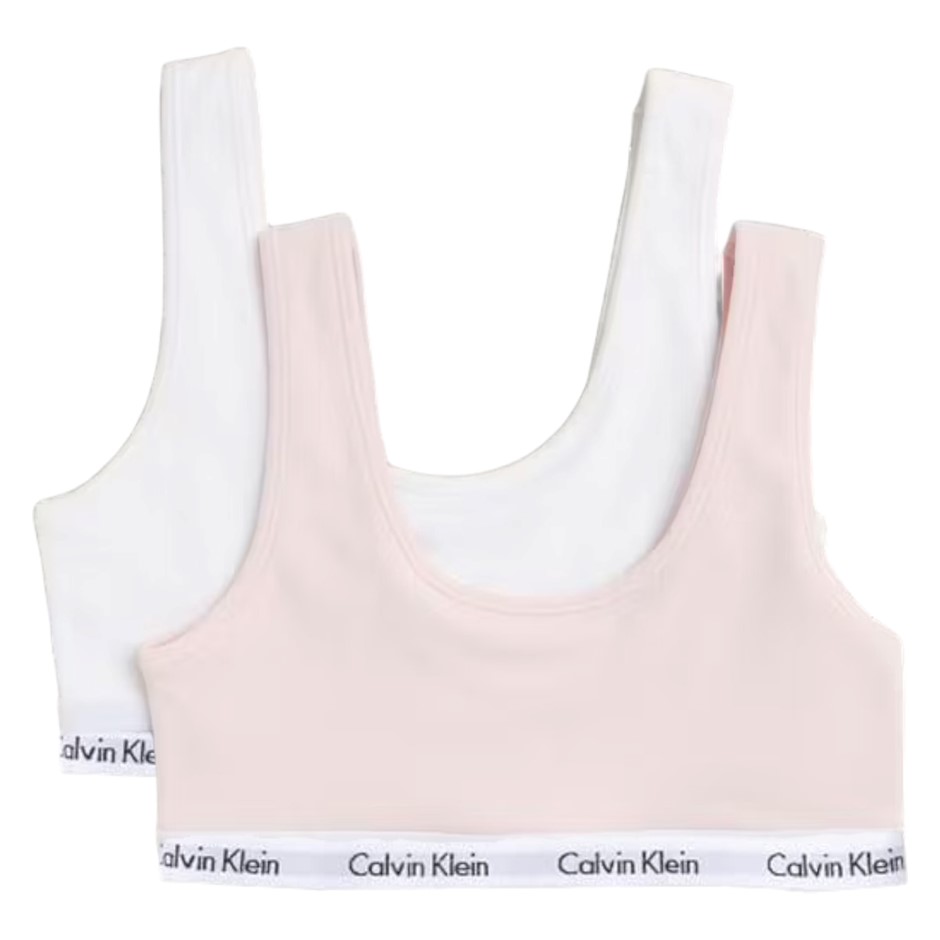 2 x 2-Pack CALVIN KLEIN Unlined Bralettes, Size S, 90% Cotton, White/Pink (