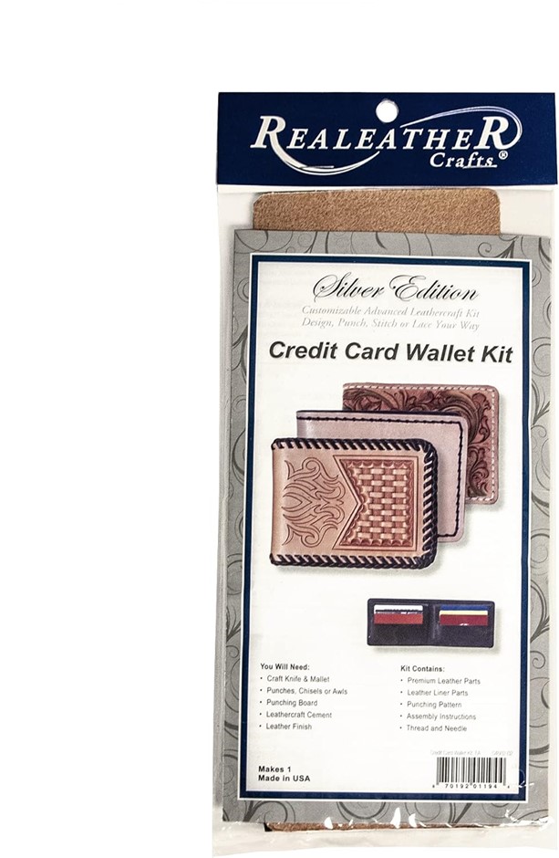 REALEATHER Silver Edition Credit Card Wallet Leather Craft Kit, Natural. B