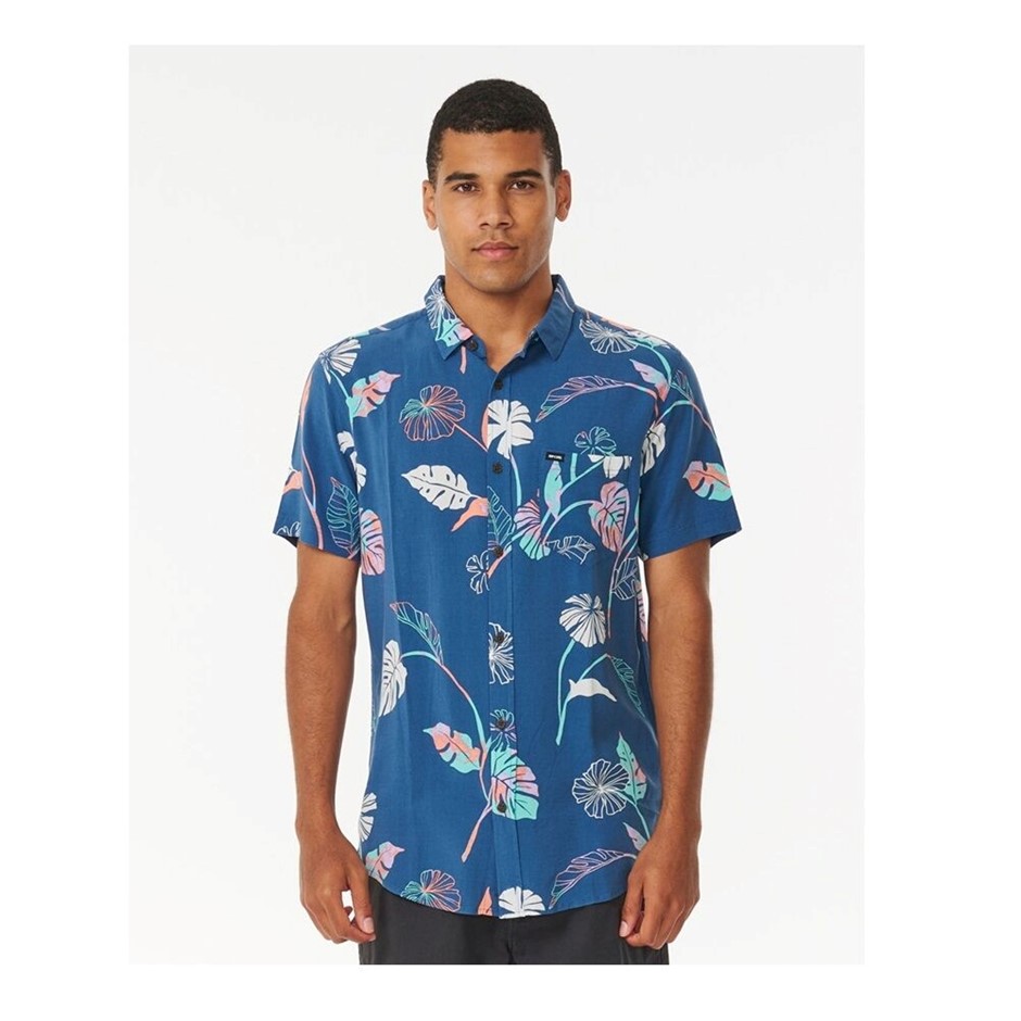 RIP CURL Men's Mod Tropics Short Sleeve Shirt, Size M, Washed Navy. RRP: $8