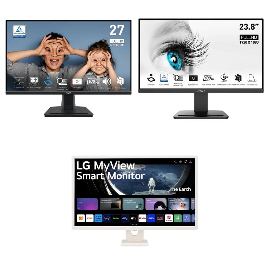 3 x Assorted Gaming Monitors. 1 x MSI PRO MP275 27-inch IPS 1920 x 1080 (FH