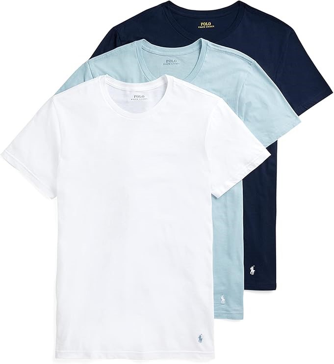3-Pack POLO RALPH LAUREN Classic Fit Crew Tees, Size XL, Cotton, Navy/Blue/