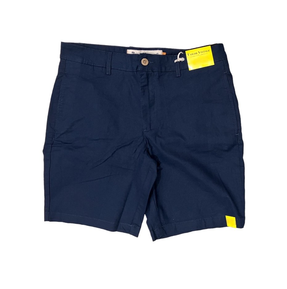 TAILOR VINTAGE Men's 9" Greenwich Shorts, Size 36, 52%Linen/45%Cotton, Navy