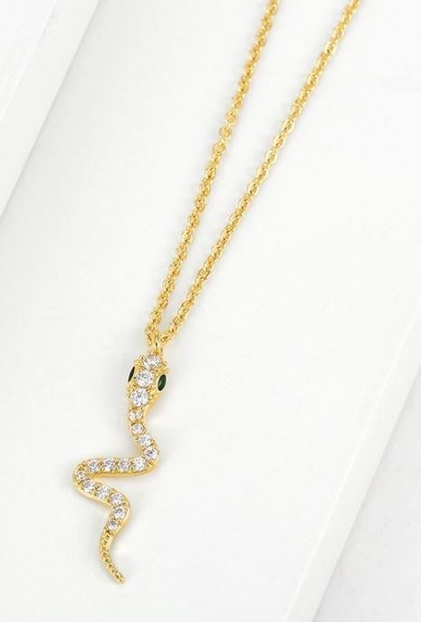 18k Yellow Gold Filled Snake Pendant with chain Stamped(18K)-50cm