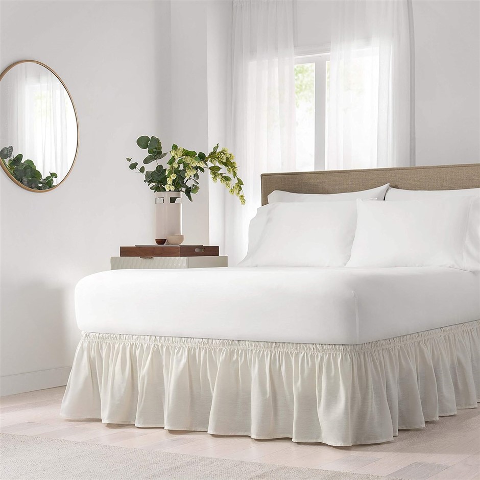 EASY FIT Ruffled Solid Bed Skirt, Twin/Full, Ivory.