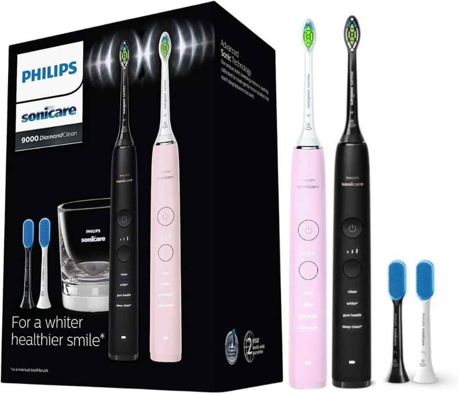 PHILIPS Sonicare DiamondClean 9000 Black + Pink Electric Toothbrush Bundle