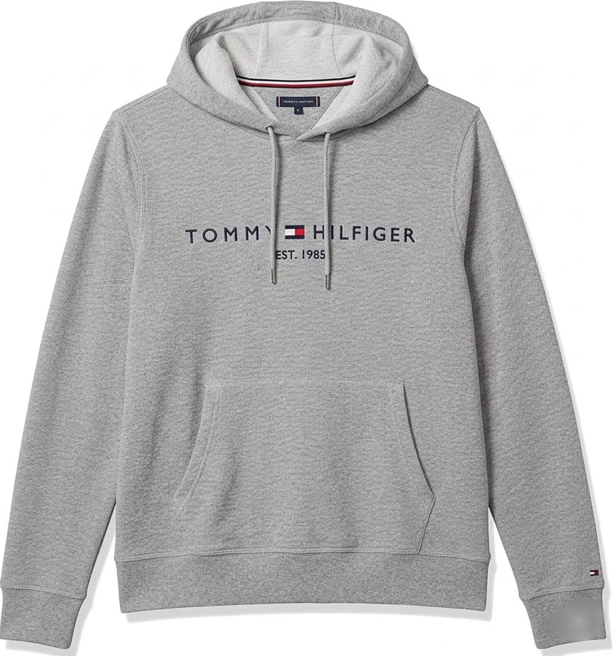 TOMMY HILFIGER Men's Logo Hoodie, Size M, Grey.
