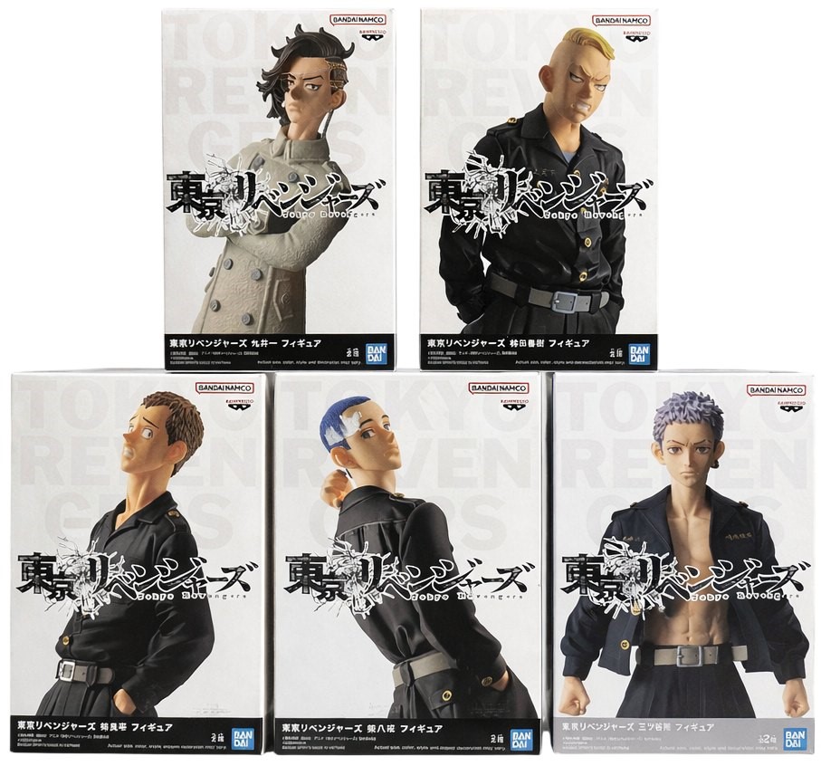 5 x BANPRESTO Tokyo Revengers Figures: Takashi Mitsuya (Ver.B), Ryohei Haya