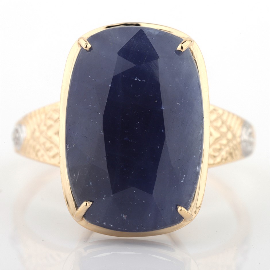 14k Yellow Gold Natural unheated, untreated Sapphire & Diamond Ring with