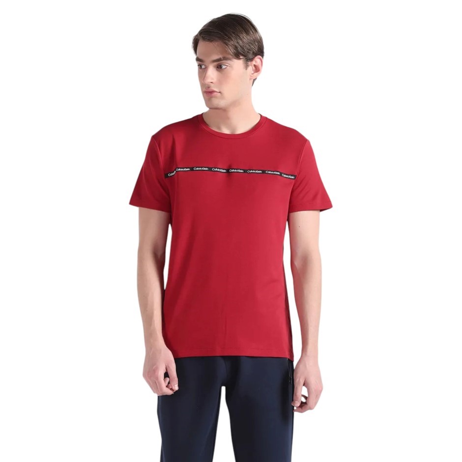 CALVIN KLEIN Men's Tape Tee, Size 2XL, 63% Cotton, Chilli Pepper (640), 40Q