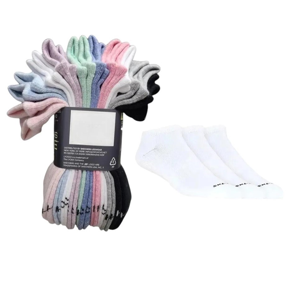 12 Pairs x SKECHERS Women's No Show Socks, One Size, Cotton, Assorted Colou