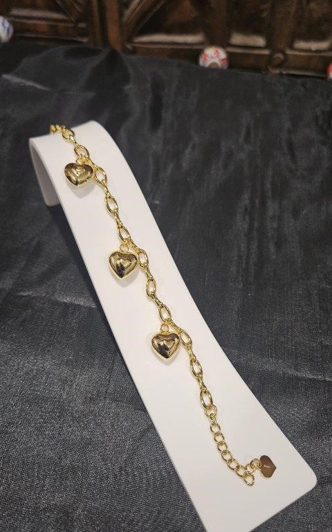 22KGold-filled/Italy Stamped  Yellow Gold Filled Heart Bracelet -17.5CM-6MM