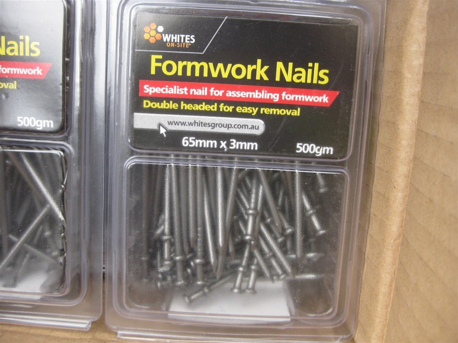 Box of 12 formwork nails 500gm, 65mm x 3mm Blister Packs Auction (0002