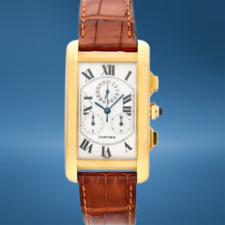 CARTIER TANK AMÉRICAINE CHRONOFLEX 26MM 18K YELLOW GOLD 1730 QUARTZ BXP&COA