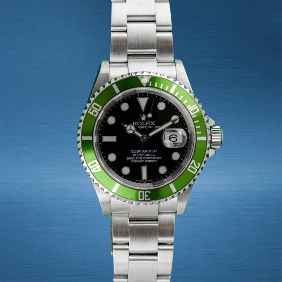 ROLEX SUBMARINER KERMIT 40MM STAINLESS STEEL 16610LV AUTOMATIC WXO & COA