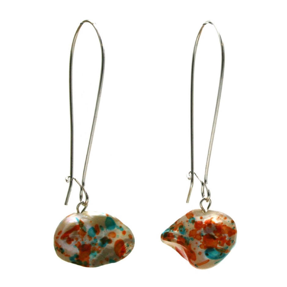 Multi Coloured Blister Pearl Silver Plated Dangling Earrings
