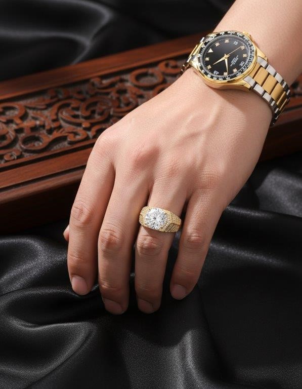 BULK – Moissanite Ring & Men's Watch Gift Set (With Box)-Jewelzmerchants