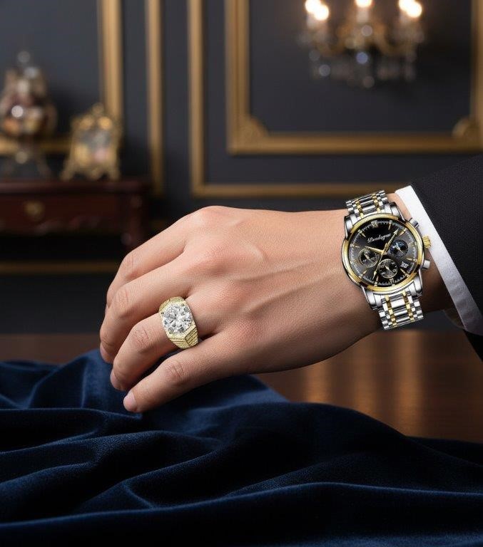 BULK – Moissanite Ring & Men's Watch Gift Set (With Box)-Jewelzmerchants