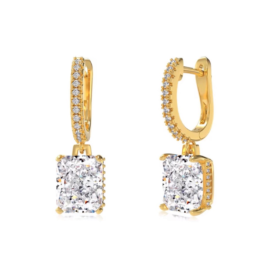 Rectangle 18K Gold Filled 925 Silver Simulated Diamonds Hoop Earrings