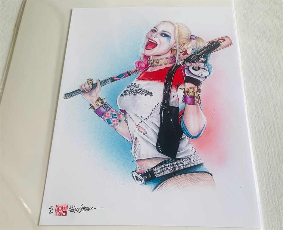 Signed Margot Robbie suicide squad art giclee LE /50