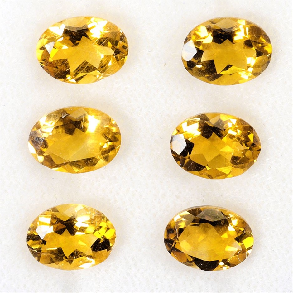 5.81ct Oval Facet Cut Yellow Citrine Gemstones - 6Pcs