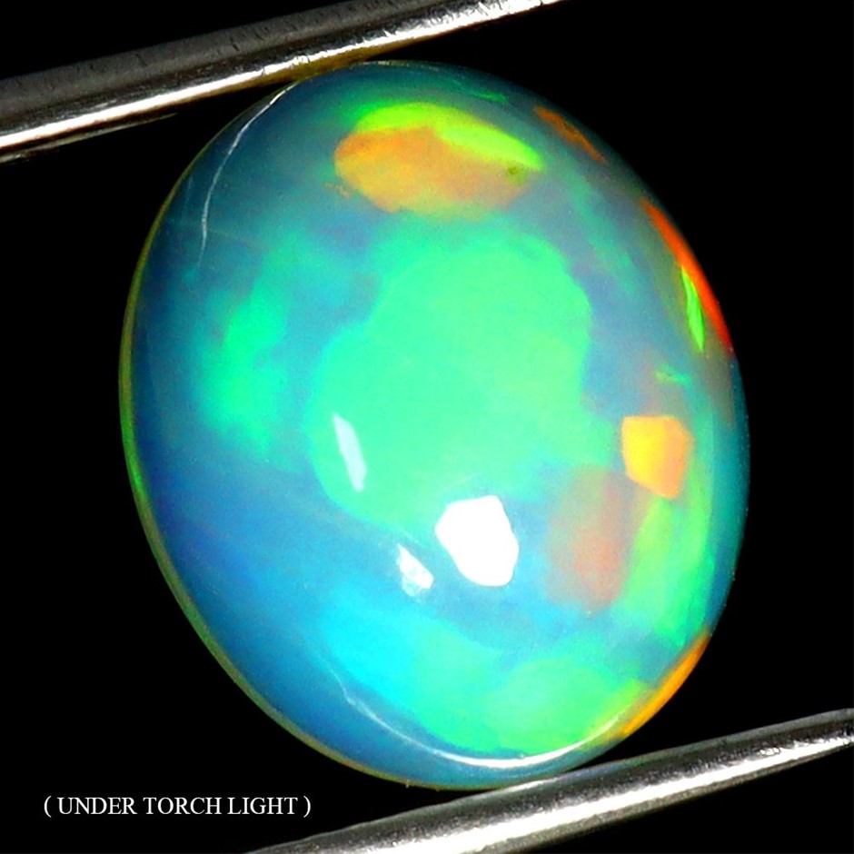 3.17ct Oval Cabochon Cut Hot Rainbow Fire Opal Gemstone - 1Pc