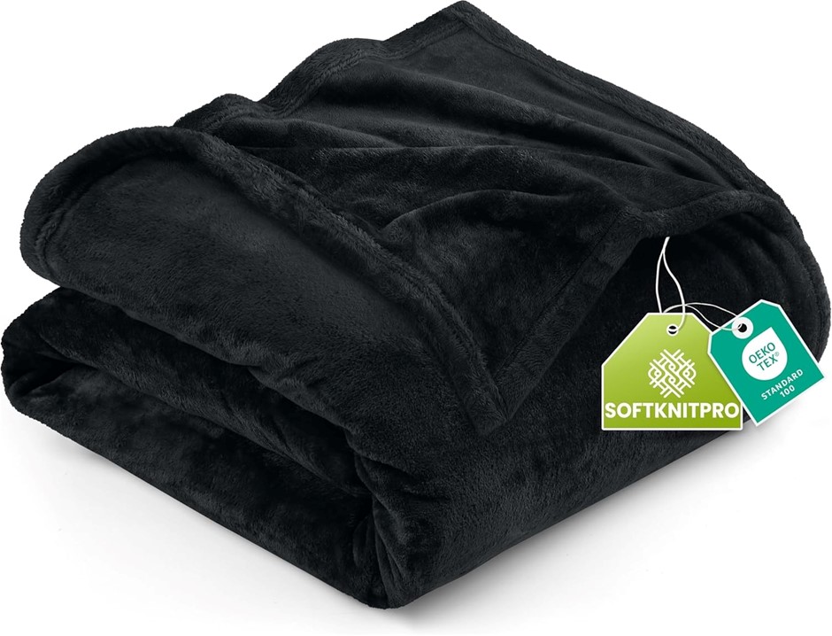 UTOPIS BEDDING Fleece Blanket Full Size Black 300GSM Luxury Fuzzy Soft Anti