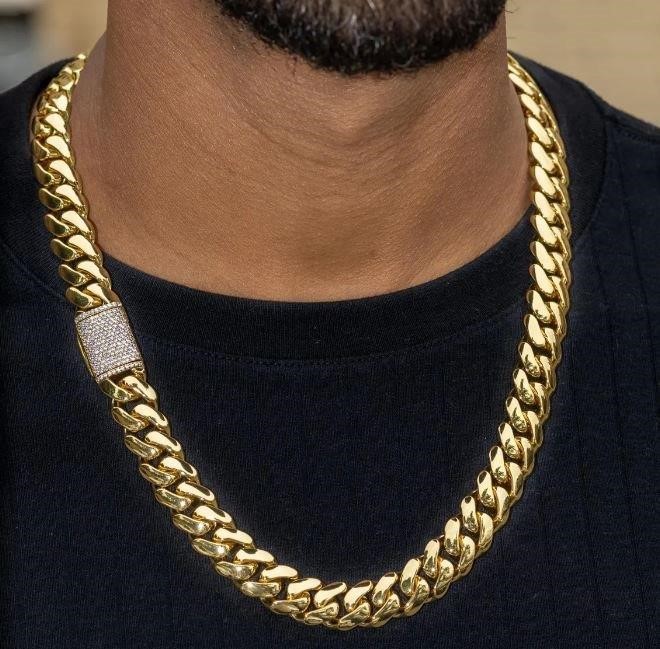 Italy 18K Triple Yellow Gold Plated Chain (18KGP/Italy)stamped-60cm-14mm