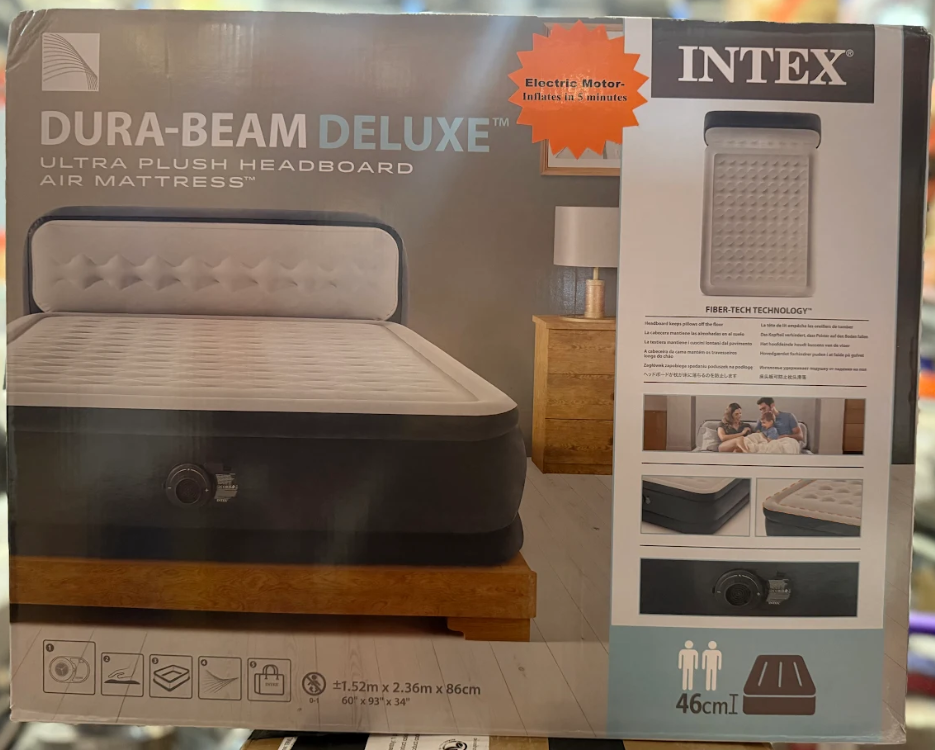 INTEX Dura Beam Deluxe Ultra Plush Headboard Air Mattress. 60"x93"x34". NB: