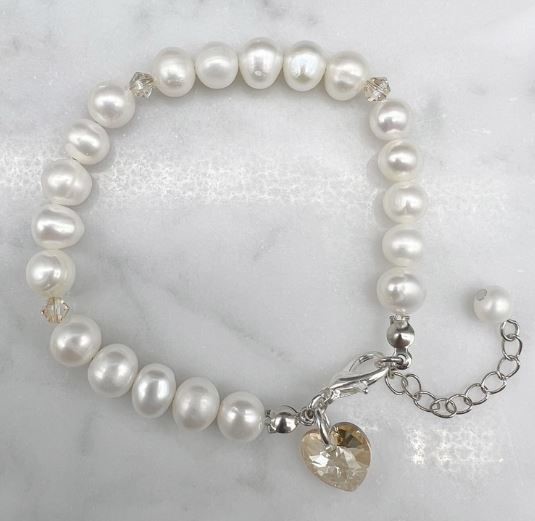 7-8mm Potato & Baroque Pearl Golden Shadow Swarovski® Heart Bracelet