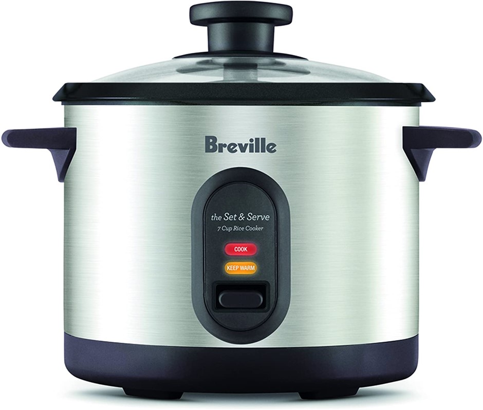 BREVILLE The Set & Serve Rice Cooker, Brushed Stainless Steel, 14L, 500W, M