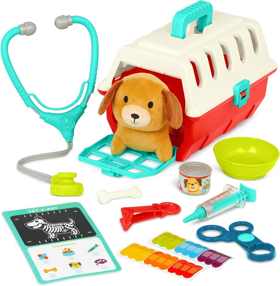 BATTAT B.TOYS Mini Puppy Care Vet Kit Playset (11 Pieces) Includes, Plush D