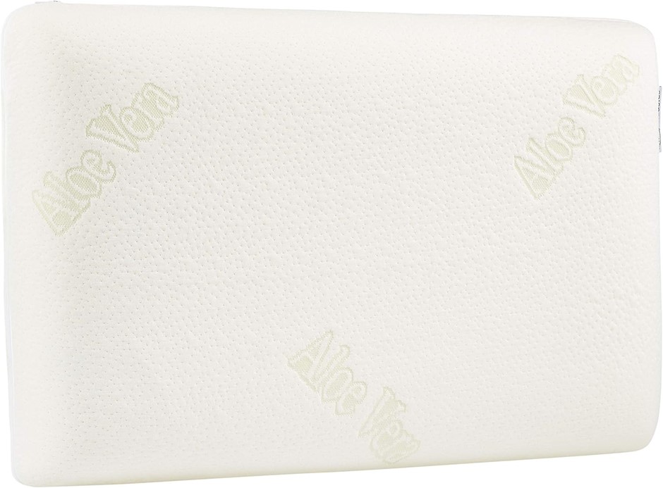 AMAZON BASICS Memory-Foam Pillow with Aloe Vera - 60 x 40 x 12 cm, White.